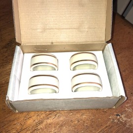 Ivory Gorham Vintage Set Of 4 Boxed Napkin Rings IVORY PORCELAIN GOLD STRIPED
