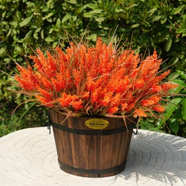 20 Bundles Artificial Plants Outdoor, UV Resistant Fake Flowers, Realistic Faux Lavender Shrubs for Porch Garden Window Box Home Decoration (Fall Orange)