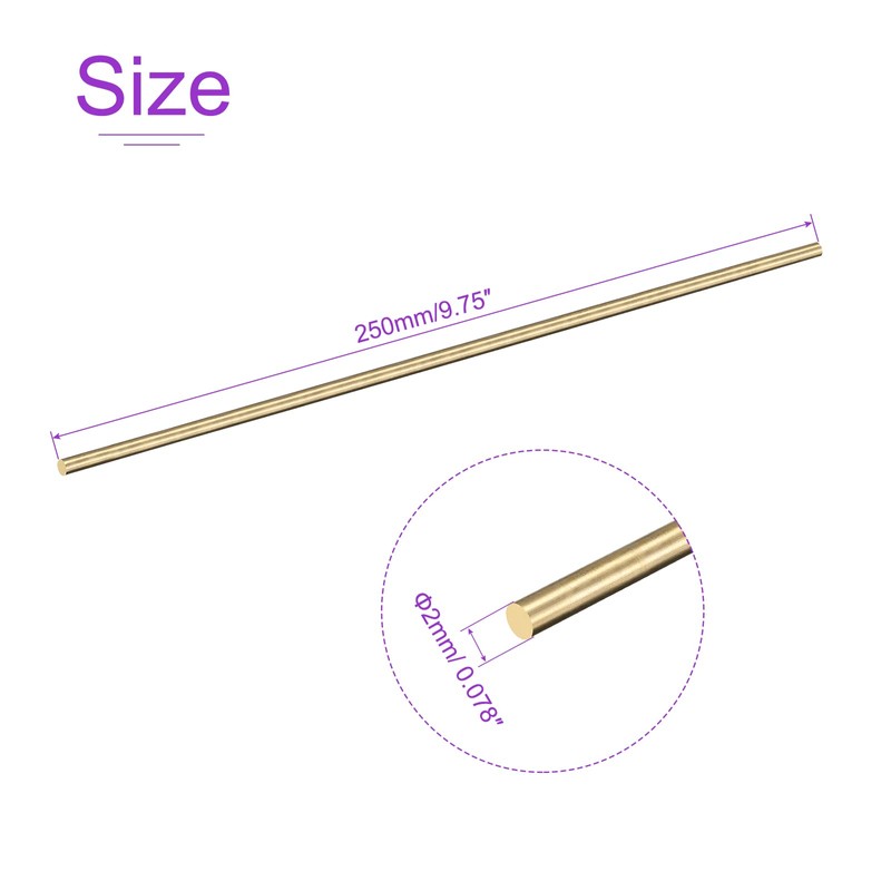 DMiotech 8pcs 2mm x 250mm Brass Solid Round Bar Brass
