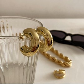 14K Gold Plated Lightweight Chunky Open Hoops for Women Trendy Gold Hoop Earrings