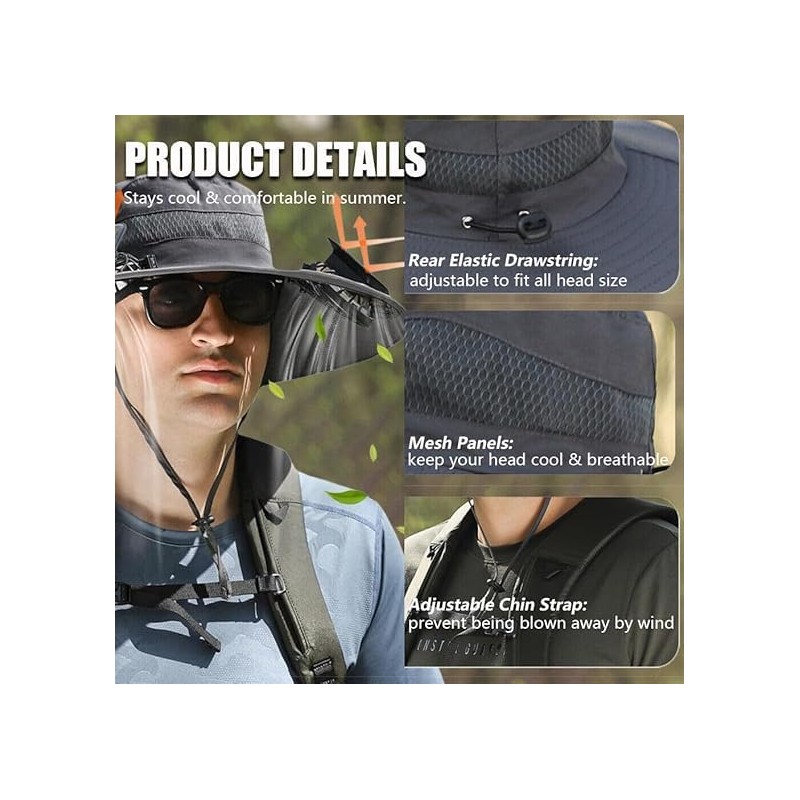 Solar Fan Hat Sun Fishing Hat for Men Women with