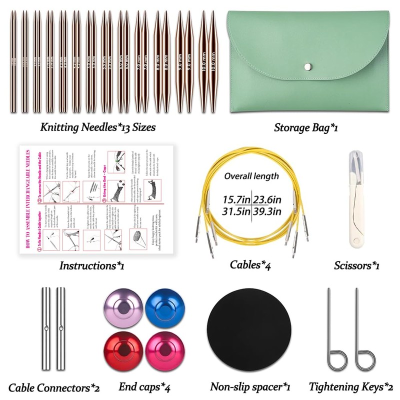 Knitiss Circular Knitting Needles Set, Interchangeable Circular Knitting Needles Set