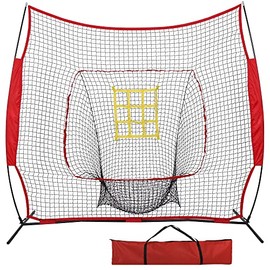 F2C 7'x7' Baseball and Softball Practice Net Portable Hitting Pitching Net with Strike Zone Target, Bow Frame and Carry Bag , Baseball Equipment Great for All Skill Levels