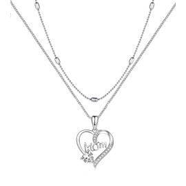 Collares de Plata 925 para Mujer, Collar de Corazón para Mamá, Regalo para el Día de la Madre, Joyería de Cumpleaños, Colgante de Amor en Plata, Regalo Especial para Mamá (Corazón de circonio - plata)