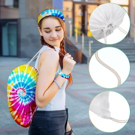 Abbylike 48 Pcs Tie Dye Party Supplies Includes 12 Cotton Drawstring Backpacks 12 White Scrunchies 12 Bow Hair Ties 12 Elastic Headbands, White Cotton Hair Accessories for Women DIY Tie Dye