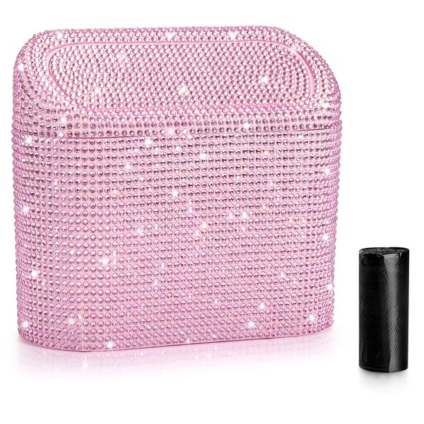 Accmor Accmor Bling Car Trash Can with Lid, Leak-Proof Mini