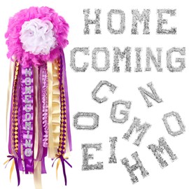 Wavwavw 10 Pcs Homecoming Mum Supplies Glitter Home Coming Iron on Letters Patches Bling Stick on Letters DIY Crafts for Back to School Homecoming Week Party Decorations(Silver)