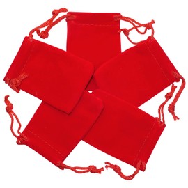 AERZETIX - C53807 - Set of 5 Bags / Bag / Gift Bag / Jewellery / Cosmetics 50 x 70 mm - Velvet - Drawstring Closure - Colour Red