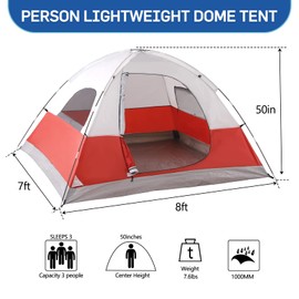LET'S CAMP 3 Person Backpacking Tent,Portable Lightweight Waterproof Windproof Easy Setup Backpacking Tent,Great for Camping Hiking Mountaineering,Red