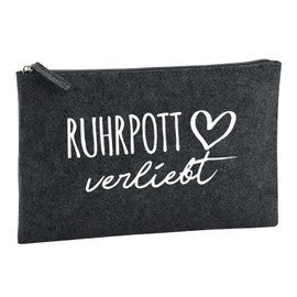 Huuraa Kulturbeutel Ruhrpott verliebt Geschenk 1 Liter Charcoal Filz Ruhrpott Geschenkidee