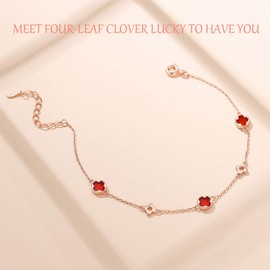 Z.Angie Women's Four Leaf Clover Bracelet, Lucky Bangle, Natural Agate, 925 Silver, 18K Gold RGP, Hypoallergenic, Women's Accessories, Valentine's Day, Birthday Gift, Gift Box Included, Sterling