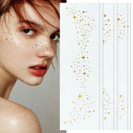 Glitter Freckles Face Tattoo 6 Sheets Gold Face Glitter Speckles Patches Sparkle Makeup Patches Waterproof Cute Glitter Makeup Accessories for Women Girls