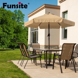 Funsite 7.5Ft Patio Umbrella for Outdoor, UV Protect Pool Umbrellas with Heavy Duty Pole, Market Umbrella with Push Botton Tilt & Crank, Khaki