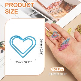 PATIKIL 100pcs Paper Clip, Heart Style Paper Clip Small Cute Rust-Proof Metal Strong Durable Bulk for Office Home, 23mm, Blue