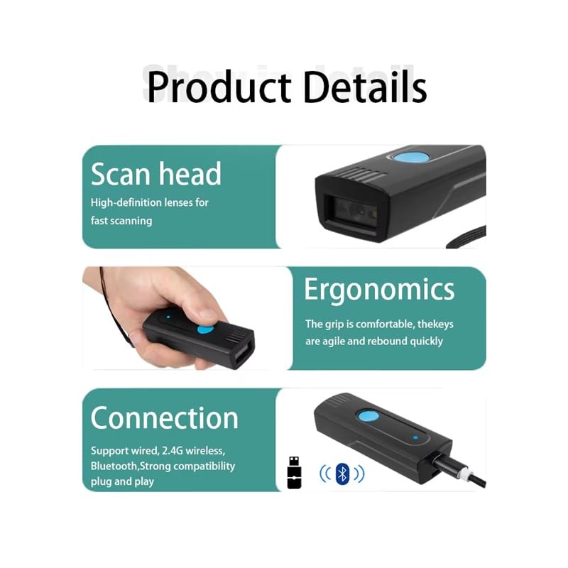 Mini Bluetooth Barcode Scanner 3-in-1 Portable Wireless High-speed Reader 1D