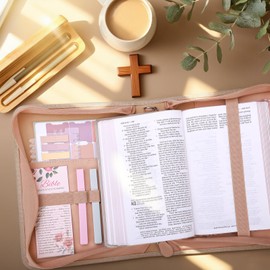XKDOUS 24 Pcs Leather Bible Covers Kit, Study Supplie Case with Bible Tabs, Bookmarks, Pens, Large Bible Cover Case Church Bible Holder Christian Gifts for Women