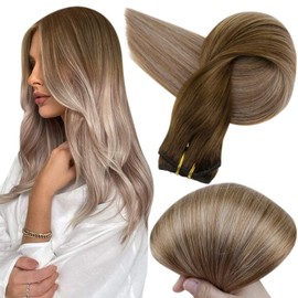 Full Shine Clip in Hair Extensions Individual 10Pcs Real Remy Human Hair Extensions Double Weft with Clips 20 Inch Thick Natural Brazilian Hair Pieces Dark Brown to Golden Brown and Ash Blonde 120Gram