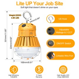 BBESTLED LED Construction Lights, Adjustable 60W/48W/36W Work Lights 5700K/5000K/4500K, AC100-277V - Linkable Industrial Indoor/Outdoor Job Site Workshop Construction Garage Lighting