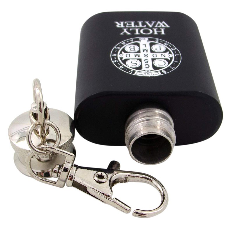 Holy Water Bottle Key Chain with Saint Benedict Medal Art,