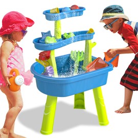 Water Table for Toddlers 3-5, 3-Tier Kids Sand Water Table with Water Toy Accessories, Summer Indoor and Outdoor Garden Pool Beach Toys, Sensory Playset Party Birthday Gift Kids Ages 3 4 5 6 7 8