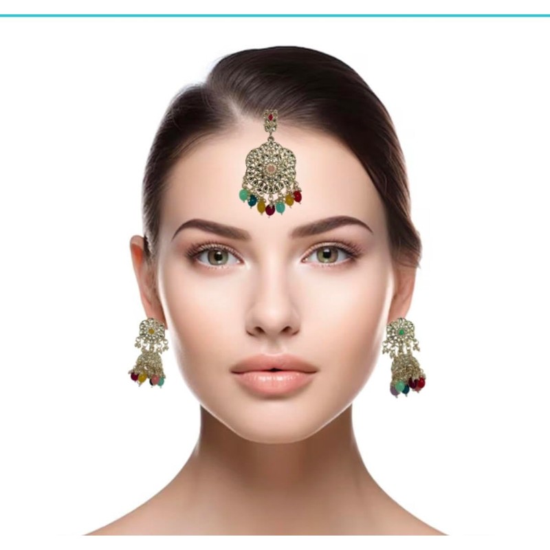 Earrings and Tikka Set (Multicolor Jhumka)
