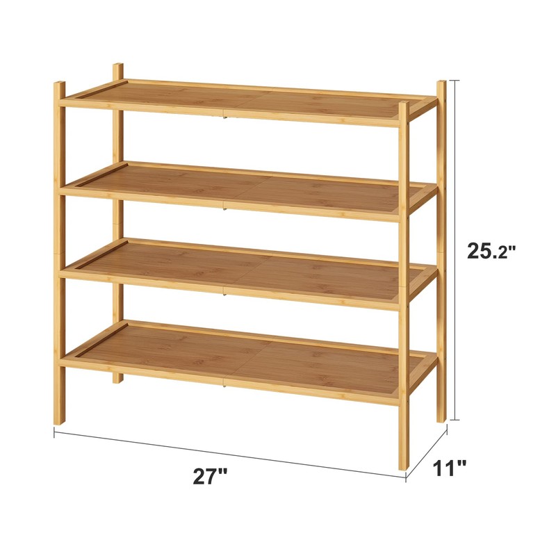 kiplant 4-Tier Shoe Rack for Entryway, Bamboo Wood Shoe Rack