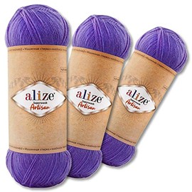 Wohnkult Alize 3 x 100 g Superwash Artisan Sock Wool Premium 16 Selection Contrast Crochet Knitting (44 | Purple)