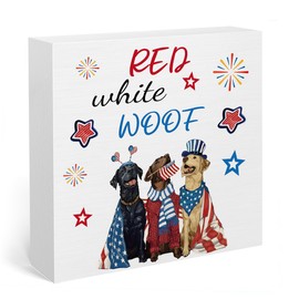4th of July Patriotic Dog Decor 4th of July Americana Table Decorations for Home Indoor Red White And Blue Labor Day Memorial Day Independence Day Table Decorations for Home Office Desk Decor Sign