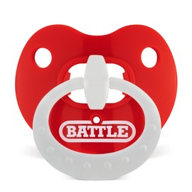 Battle Sports Binky Oxygen Football Mouthguard - Detachable Strap, Maximum Breathability, Works with Braces & No Boiling Required - Red/White