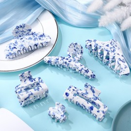 Juinte 6 Pcs Blue and White Chinoiserie Porcelain Hair Claw Clips for Hair Novelty Crutcher for Women Aesthetic Claw Clips for Wedding Baby Shower Bridal Shower Bachelorette Party Gift