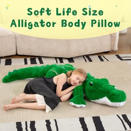MorisMos Giant Alligator Stuffed Animal, 67inch Huge Alligator Plush Toy, Large Stuffed Crocodile Pillow for Kids, Green