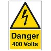 V Safety Danger 400 Volts Warning Sign - 200mm x