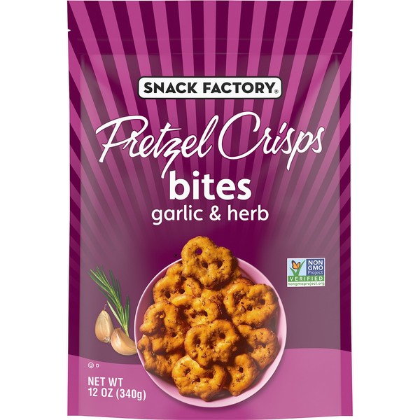 Snack Factory Pretzel Crisps Bites, Garlic & Herb Pretzels, 12 Oz
