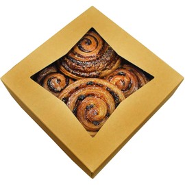 BAKELUV 100 Pack 8x8x2.5 Inch Brown Bakery Boxes with Window | Cookie Boxes, Pastry, Desserts, Treats, Food, Cardboard Takeaway/Takeout Containers | Kraft