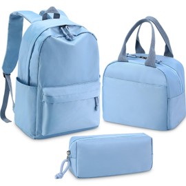Cunno 3 Pcs School Backpack for Teen Girls Bookbags Lightweight Kids Set with Lunch Box and Pencil Case College Bookbag Laptop Backpack Casual Daypacks for Girls Teen(Haze Blue)