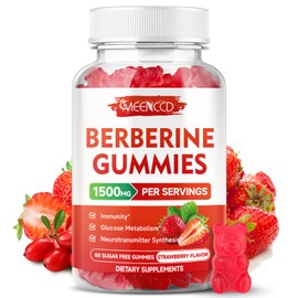MEENCCD Berberine Gummies with Ceylon Cinnamon 1500mg High Potency Berberine HCL Supplement for Immune Support, Organic Berberine Gummies, Sugar Free, Vegan, Strawberry Flavor, 60 Count