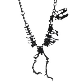 Dinosaur Skeleton Pendant Necklace for Men Women Gold Silver Plated Punk Vintage Tyrannosaurus Animal Bone Skull Black Long Chain Necklace for Birthday Christmas Party Jewelry Gifts (Black)