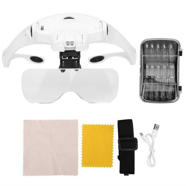 9892B2C Charging Head-Mounted Magnifier Headband Magnifying Glass 5 Interchangeable Lens Boards2 LED Lights
