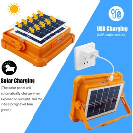 KUAEAY Luz Solar Portátil de Trabajo, 400W Recargable LED Luz, 6000mAH, 5 Modos de Lámpara de Camping, Luz de Trabajo de Emergencia, IP66 Luz de Inundación para Reparación de Automóviles,Garaje