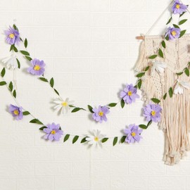 EASY JOY Crepe Paper Flowers Banner White Purple Spring Flower Garland Hanging Paper Florid Garland Leaves Banner for Spring Birthday Wedding Home Decorations