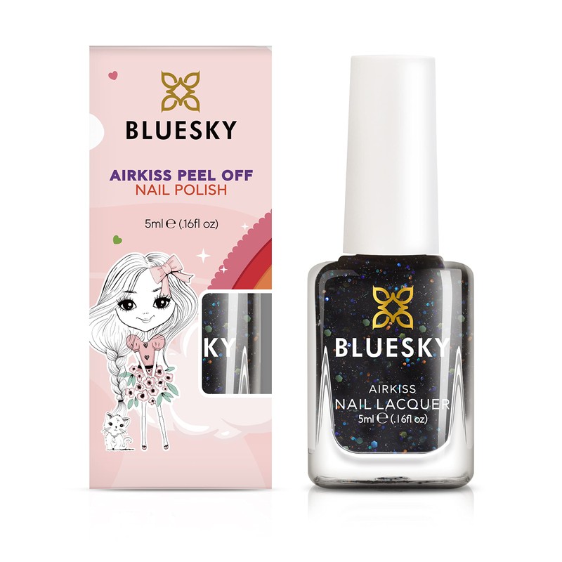 Bluesky Kids Nagellack - Sternennacht, schwarzer Glitzer. Einfache Schälen, ungiftige,