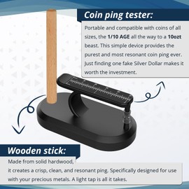 Coin Ping Tester - Resonant Ping Sound Detection and Diameter Comparison for Coin Authenticity, Portable and Easy-to-Use, Black