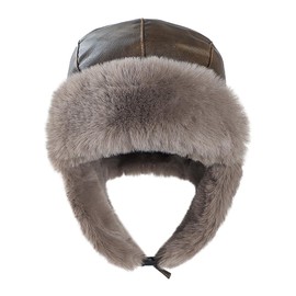 haozaikeji Winter PU Leather Trapper Hat Russian Ushanka Trapper Hat Waterproof Trooper Hat Hunting Hat with Earflaps, Dark-brown, One Size