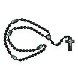 GCK St Jude Black Wooden Wood Beads Rosary Handmade Necklace Rosario Madera Negro San Judas Tadeo Collar