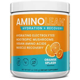 AminoLean Hydrating Electrolyte Powder and Recovery Drink with Sea Minerals, Nootropic Mushrooms, and Vegan Amino Acids, BCAAs + EAAs for Post Workout Muscle Building, Orange Splash