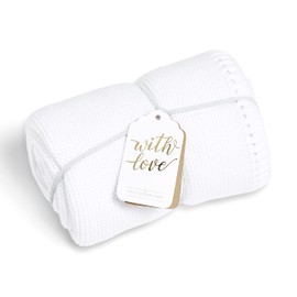 The Little Green Sheep Organic Knitted Cellular Baby Blanket, Lightweight & Breathable 75x75cm Blanket, Linen