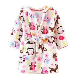 JZLPIN Unisex Baby Hooded Bathrobe Children's Flannel Pyjamas Dressing Gown for Boys Girls, owl