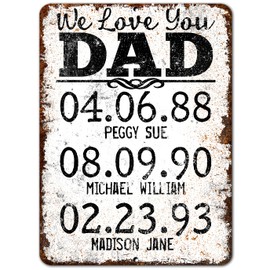 Father's Birthday Gift Kids Names DAD Metal Tin Sign