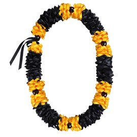 Knitgrip 47 Inch Hawaiian Graduation Leis Class of 2026 Grad Ribbon Leis Necklace Hawaiian Flower Garland with Kukui Nut for Man Woman Graduation Party Supplies(Black and Gold)