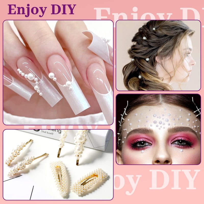 1600Pcs 4mm Beige Flat Back Half-Round Pearls Set for Crafting